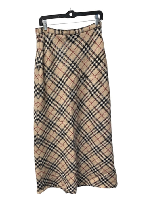 Burberry Size 12 Beige, Black, Burgundy Wool Plaid Back Zip Maxi High Rise Skirt Beige, Black, Burgundy / 12