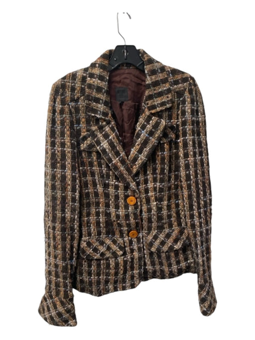 Anna Sui Size 10 Brown & Multi Polyester Blend Two Button Plaid Tweed Jacket Brown & Multi / 10