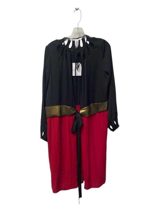 Diane Von Furstenberg Size 10 Black, Red, Gold Silk Waist Tie Long Sleeve Dress Black, Red, Gold / 10