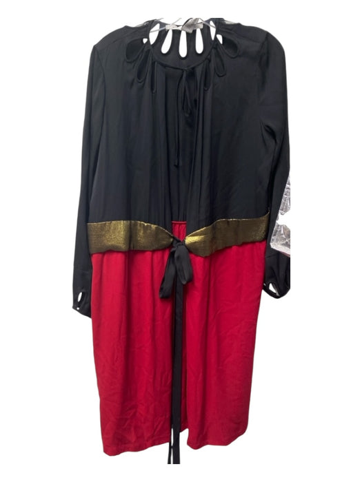 Diane Von Furstenberg Size 10 Black, Red, Gold Silk Waist Tie Long Sleeve Dress Black, Red, Gold / 10