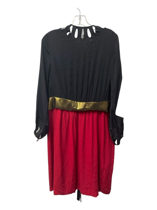 Diane Von Furstenberg Size 10 Black, Red, Gold Silk Waist Tie Long Sleeve Dress Black, Red, Gold / 10