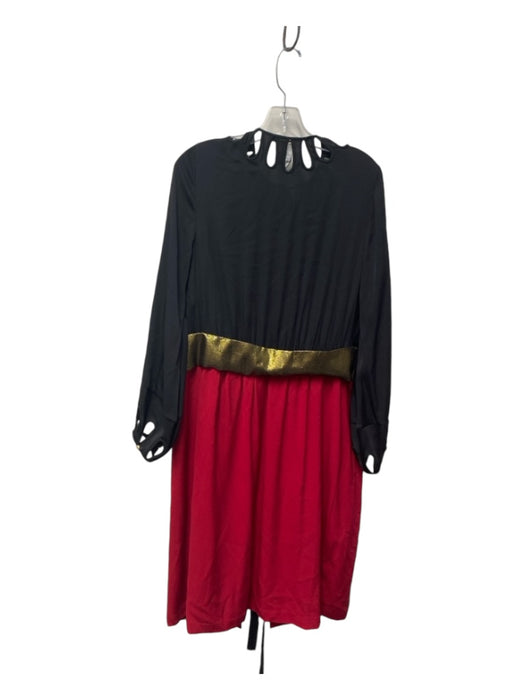 Diane Von Furstenberg Size 10 Black, Red, Gold Silk Waist Tie Long Sleeve Dress Black, Red, Gold / 10