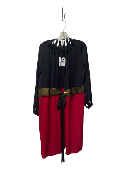 Diane Von Furstenberg Size 10 Black, Red, Gold Silk Waist Tie Long Sleeve Dress Black, Red, Gold / 10