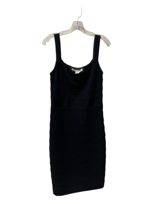 Diane Von Furstenberg Size 12 Black Wool Straight Neck Sleeveless Dress Black / 12