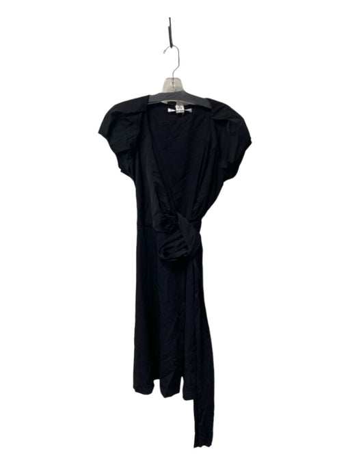 Diane Von Furstenberg Size 8 Black Nylon Blend Puff Sleeves Wrap Front Dress Black / 8