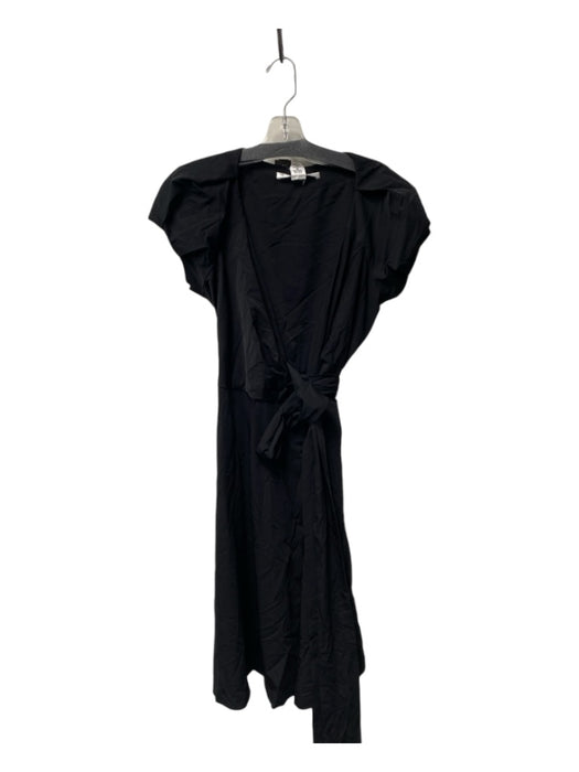 Diane Von Furstenberg Size 8 Black Nylon Blend Puff Sleeves Wrap Front Dress Black / 8