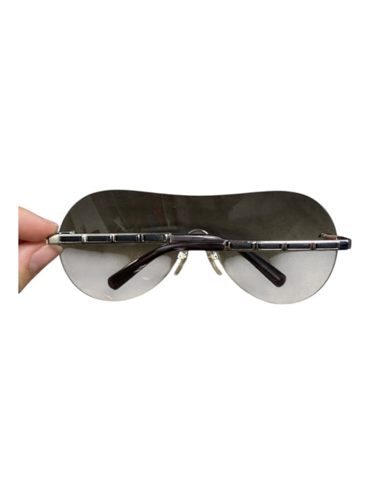 Chanel Clear Metal Aviator Shield Logo Detail Wrap Sunglasses Clear