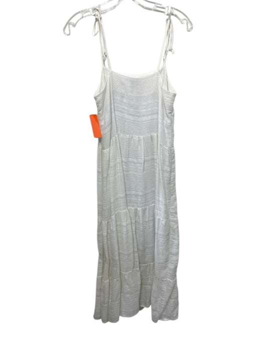 Natalie Busby Size S White Rayon & Linen Tie Straps Square Neck Sleeveless Dress White / S
