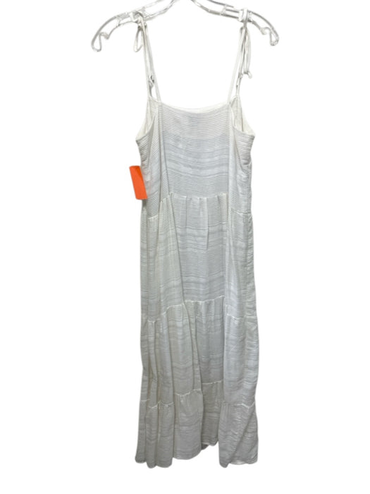 Natalie Busby Size S White Rayon & Linen Tie Straps Square Neck Sleeveless Dress White / S