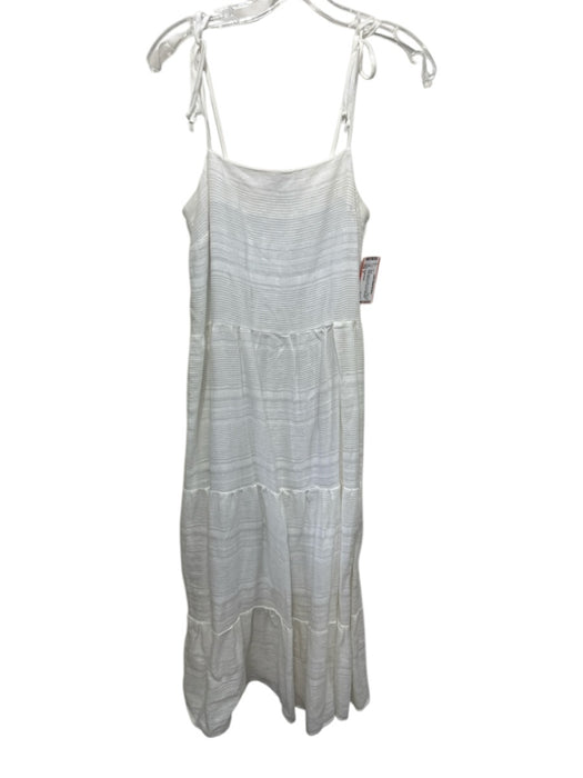 Natalie Busby Size S White Rayon & Linen Tie Straps Square Neck Sleeveless Dress White / S