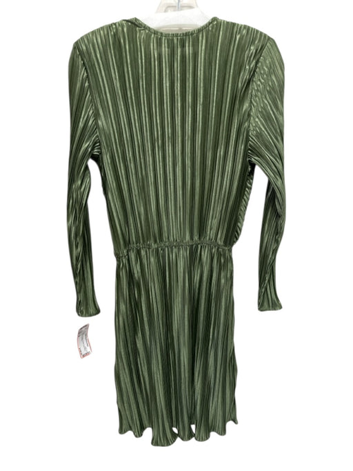Buru Size M Green Polyester Pleated Long Sleeve Deep V Dress Green / M