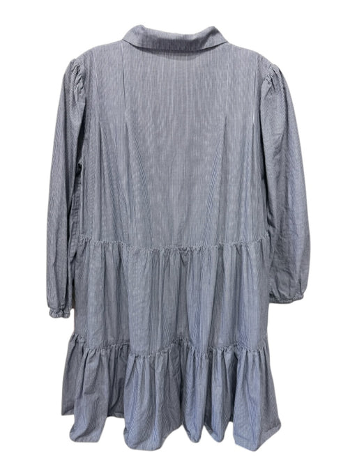 Buru Size S Blue & White Cotton Striped Quarter Button Long Sleeve Collar Dress Blue & White / S