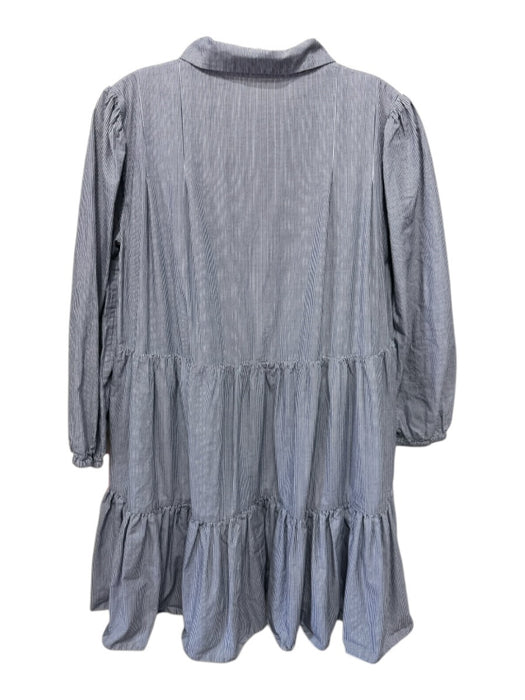 Buru Size S Blue & White Cotton Striped Quarter Button Long Sleeve Collar Dress Blue & White / S