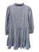 Buru Size S Blue & White Cotton Striped Quarter Button Long Sleeve Collar Dress Blue & White / S
