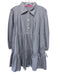 Buru Size S Blue & White Cotton Striped Quarter Button Long Sleeve Collar Dress Blue & White / S