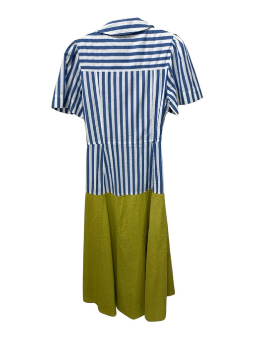 Tanya Taylor Size 6 Green, Blue, White Cotton Striped One Button Dress Green, Blue, White / 6