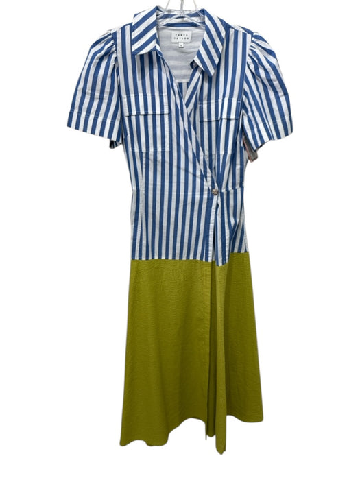 Tanya Taylor Size 6 Green, Blue, White Cotton Striped One Button Dress Green, Blue, White / 6