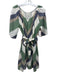 Mirth Size S White, Green, Blue Cotton Striped Quarter Button Short Sleeve Dress White, Green, Blue / S