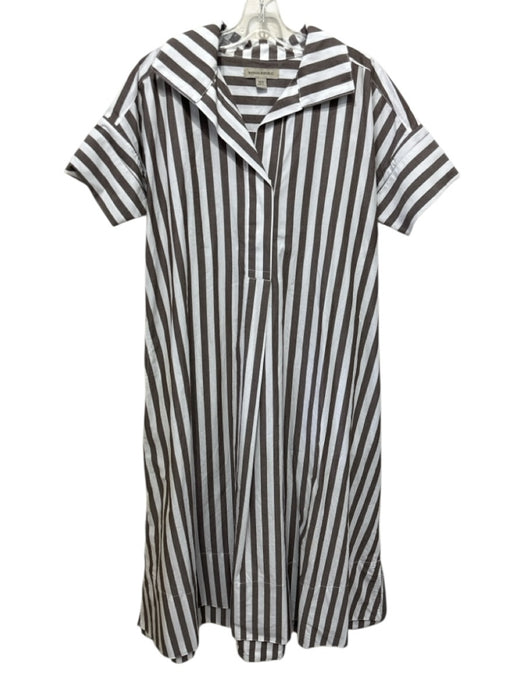 Banana Republic Size XS/S Brown & White Cotton Striped Quarter Button Dress Brown & White / XS/S