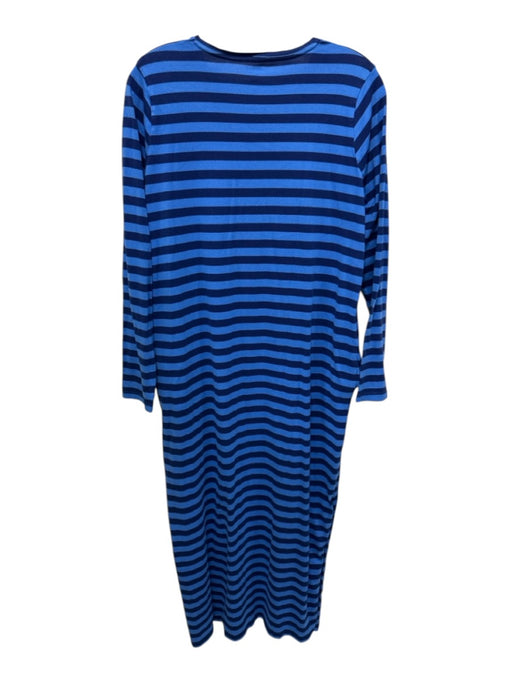 Ann Mashburn Size S Blue Cotton Striped Long Sleeve Leg Slit Dress Blue / S