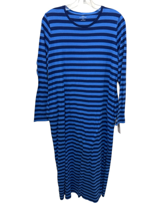 Ann Mashburn Size S Blue Cotton Striped Long Sleeve Leg Slit Dress Blue / S