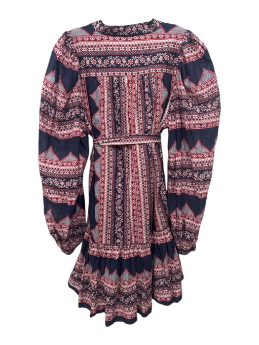 Sea New York Size S Blue, Red, White Cotton Abstract Floral V Neck Peplum Dress Blue, Red, White / S