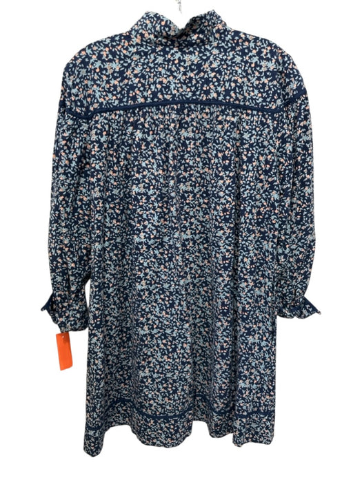 Mirth Size S Blue, Orange, Gray Cotton Button Up Abstract Floral Dress Blue, Orange, Gray / S