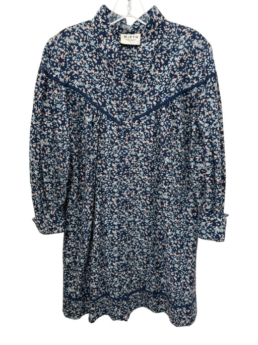 Mirth Size S Blue, Orange, Gray Cotton Button Up Abstract Floral Dress Blue, Orange, Gray / S