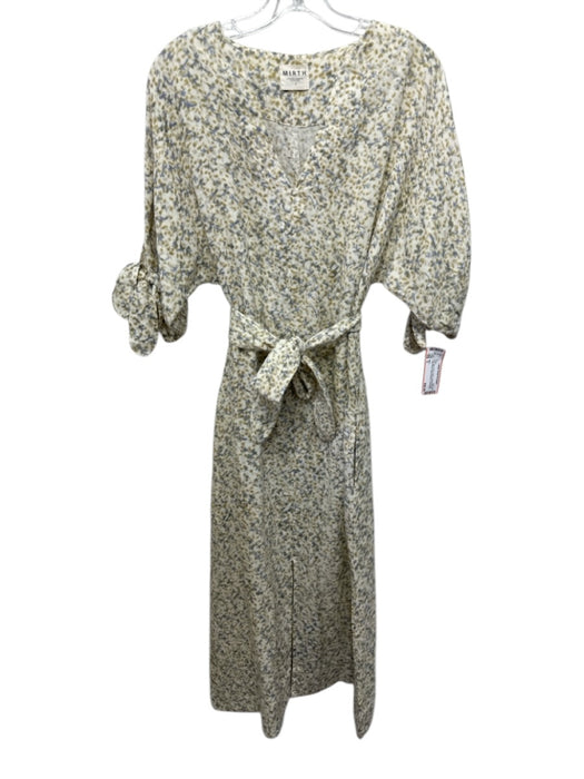 Mirth Size S Ivory, Blue, Multi Cotton Abstract Floral Long Sleeve Dress Ivory, Blue, Multi / S