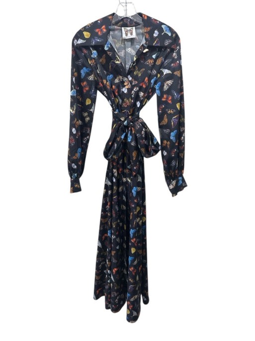 Meghan Fabulous Size S Black, Blue, Multi Cotton & Nylon Butterfly Print Dress Black, Blue, Multi / S