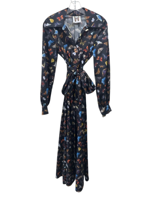 Meghan Fabulous Size S Black, Blue, Multi Cotton & Nylon Butterfly Print Dress Black, Blue, Multi / S