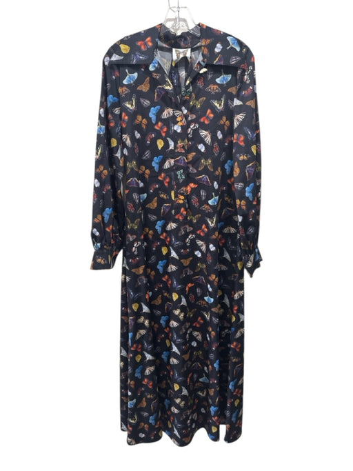 Meghan Fabulous Size S Black, Blue, Multi Cotton & Nylon Butterfly Print Dress Black, Blue, Multi / S