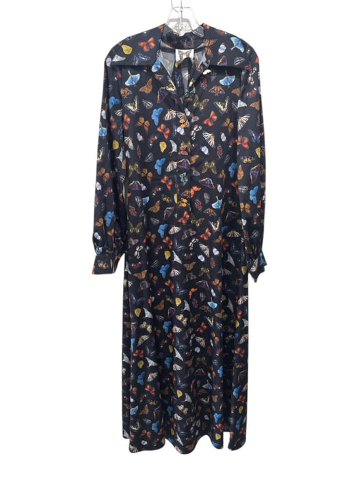 Meghan Fabulous Size S Black, Blue, Multi Cotton & Nylon Butterfly Print Dress Black, Blue, Multi / S