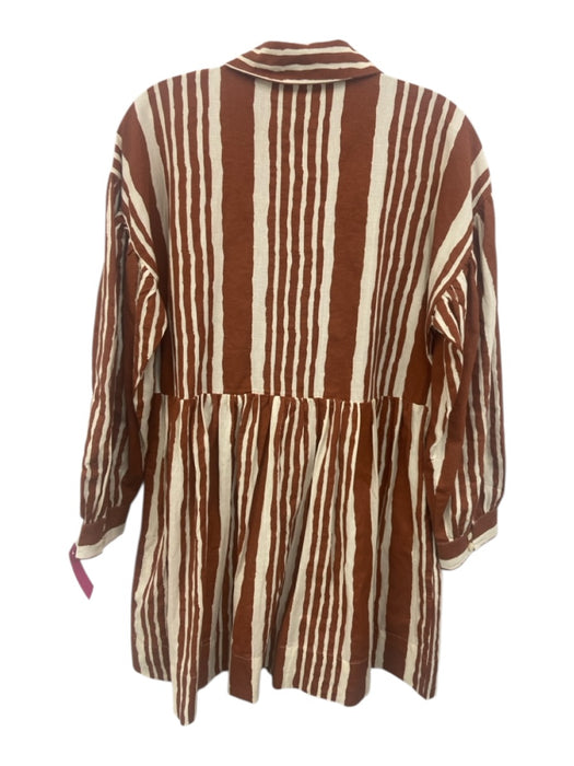 Cleobella Size Small Brown & White Cotton & Linen Long Sleeve Button Front Dress Brown & White / Small