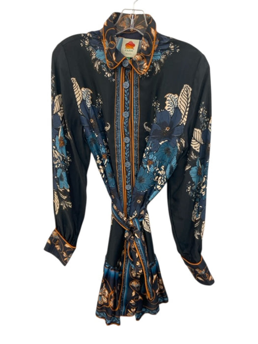 Farm Rio Size Small Black, Blue, Brown Viscose Blend Long Sleeve Floral Dress Black, Blue, Brown / Small