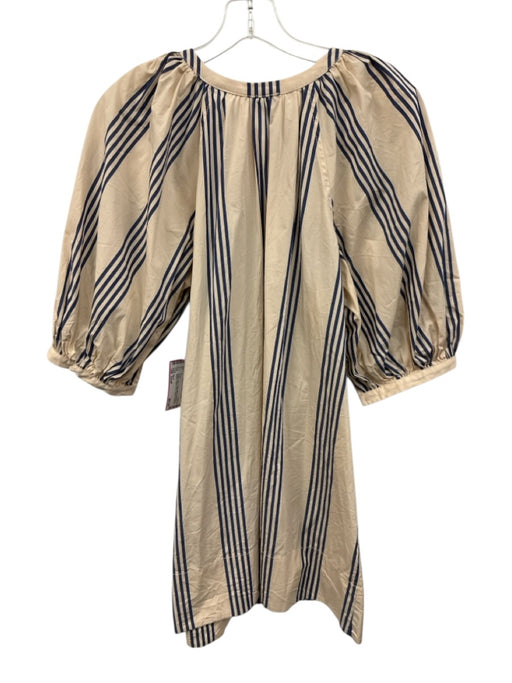 Staud Size Small Beige & Blue Cotton Blend Half Sleeve Striped Pockets Dress Beige & Blue / Small
