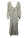 XiRENA Size Small White & Navy Blue Cotton Long puff sleeve Paisley Maxi Dress White & Navy Blue / Small