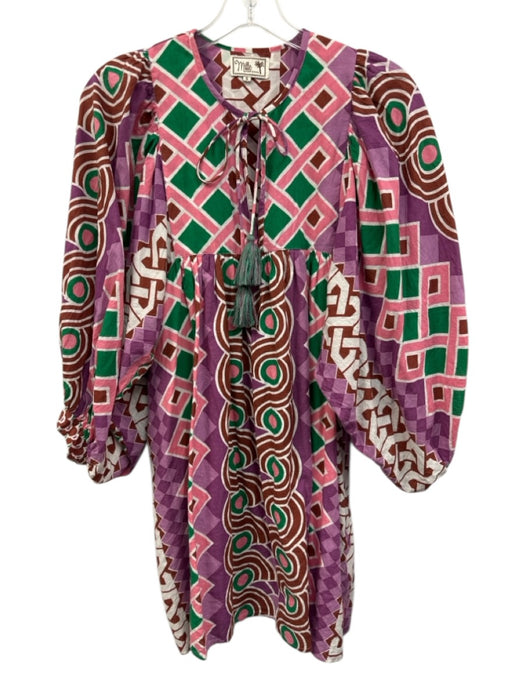 Mille Resort & Travel Size Small Purple, Pink, Green Cotton Long Sleeve Dress Purple, Pink, Green / Small