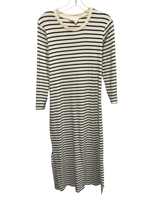 Pomander Place Size Small White & Navy Blue Cotton Blend Long Sleeve Dress White & Navy Blue / Small