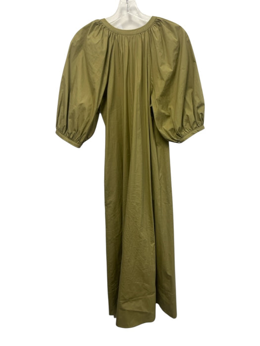 Staud Size Small Olive Green Cotton Blend Half Puff Sleeve Button Front Dress Olive Green / Small