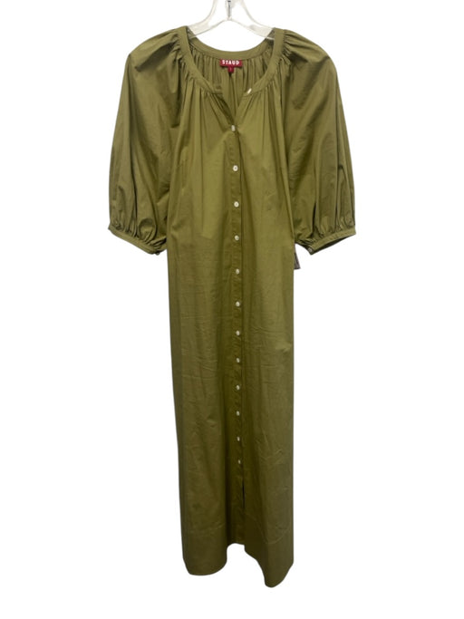 Staud Size Small Olive Green Cotton Blend Half Puff Sleeve Button Front Dress Olive Green / Small