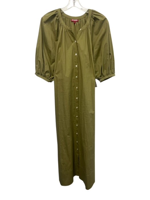 Staud Size Small Olive Green Cotton Blend Half Puff Sleeve Button Front Dress Olive Green / Small