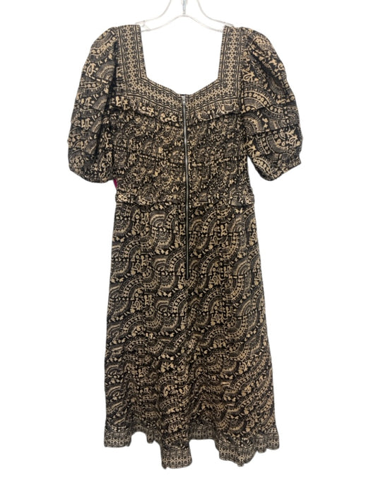 Sea New York Size 4 Black, Beige, Gray Ramie Short Puff Sleeve Smocked Dress Black, Beige, Gray / 4