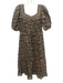 Sea New York Size 4 Black, Beige, Gray Ramie Short Puff Sleeve Smocked Dress Black, Beige, Gray / 4