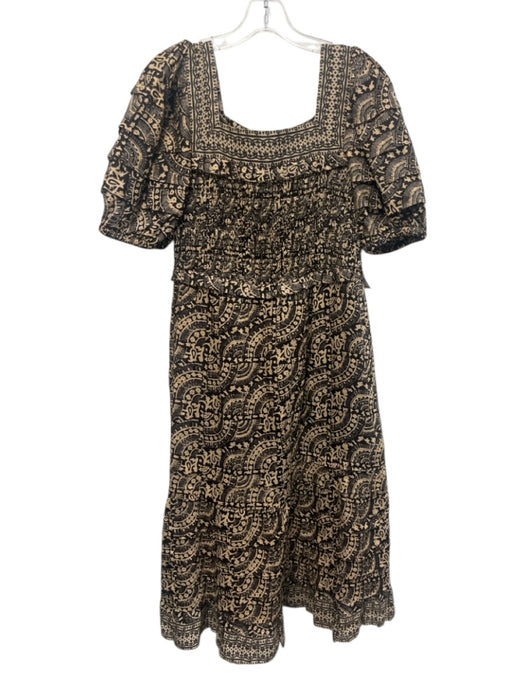 Sea New York Size 4 Black, Beige, Gray Ramie Short Puff Sleeve Smocked Dress Black, Beige, Gray / 4