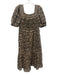 Sea New York Size 4 Black, Beige, Gray Ramie Short Puff Sleeve Smocked Dress Black, Beige, Gray / 4