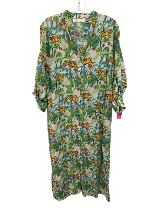 Bindu Size Small Green, Red, Blue print Cotton Long Sleeve Plants & Fruit Dress Green, Red, Blue print / Small