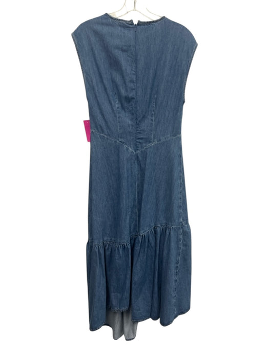 Frame Size Small Medium Wash Cotton Denim Sleeveless Gathered Tiered Midi Dress Medium Wash / Small