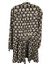 Anna Cate Size Medium Navy Blue & Beige Cotton Long Sleeve Fan Print Dress Navy Blue & Beige / Medium