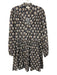 Anna Cate Size Medium Navy Blue & Beige Cotton Long Sleeve Fan Print Dress Navy Blue & Beige / Medium